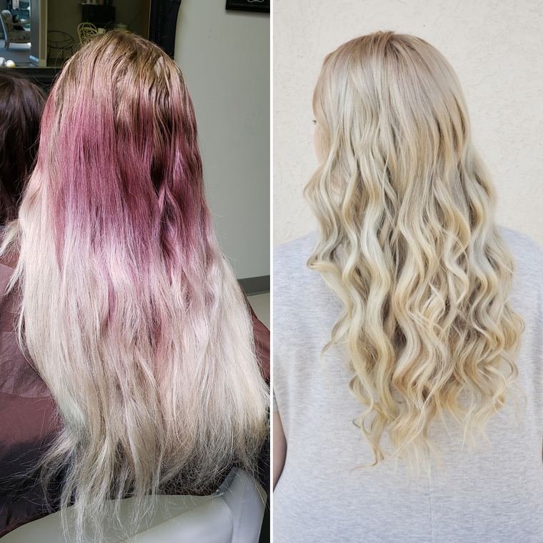 Pink ombre and platinum blonde colour work